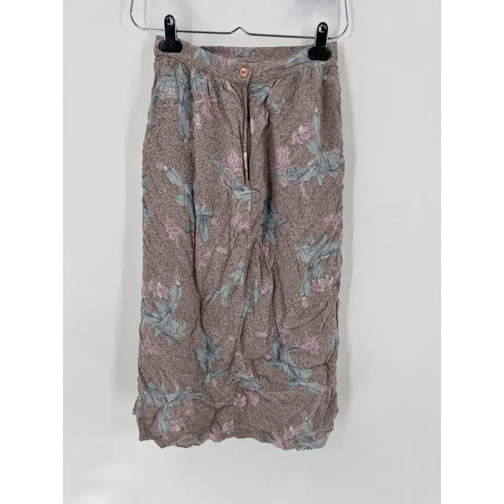 Ms Interpret Vintage Skirt Womens XS Pink Blue Floral Midi Pleated Pockets Zip